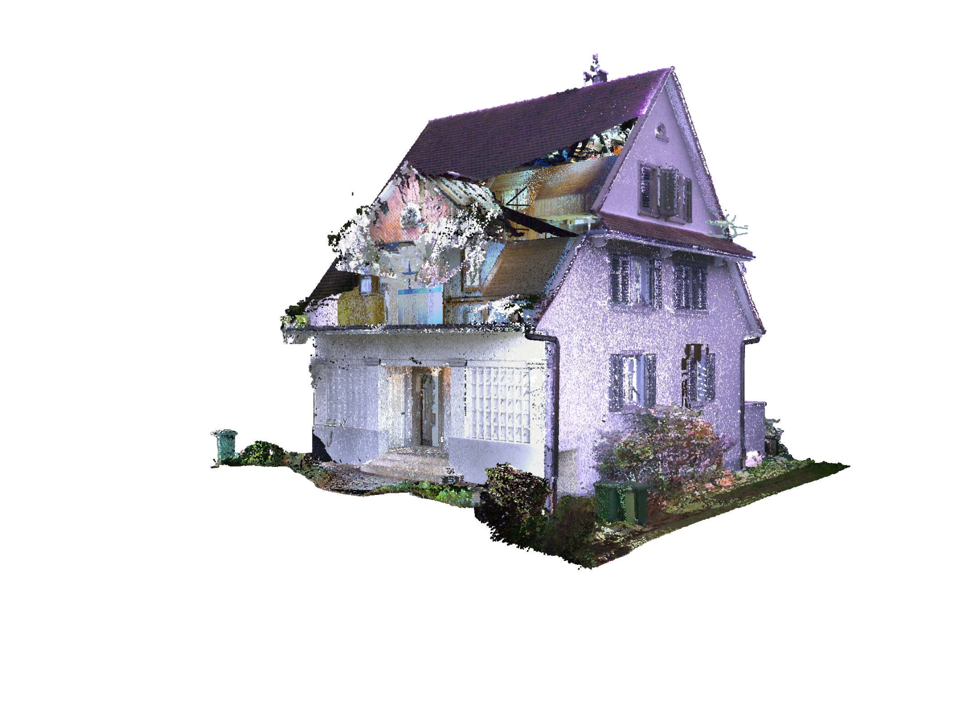 Farbige Punktwolke eines gescannten Wohnhauses aus Laserscan-Daten