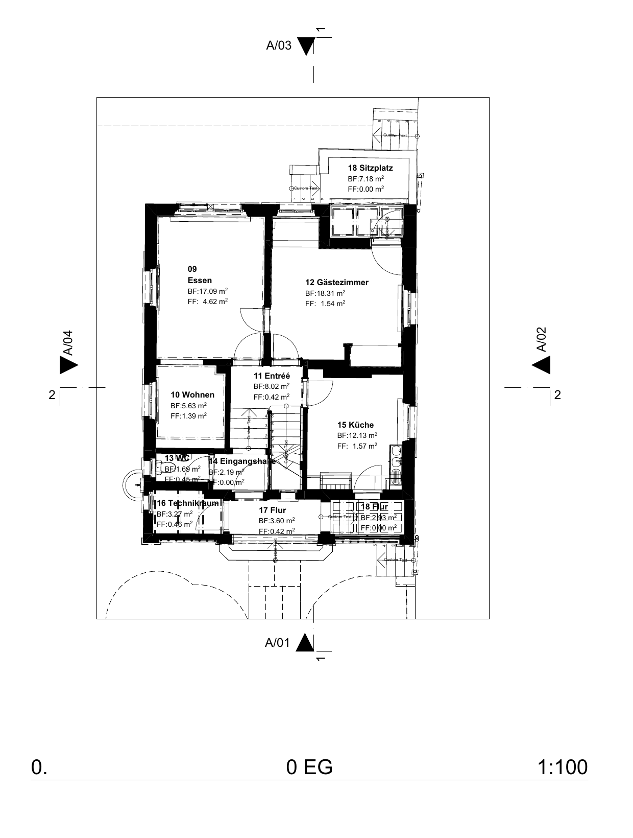 2D-Grundriss Erdgeschoss mit Raumbezeichnungen und Flächen in Quadratmetern